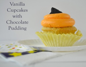 vanilla cupcakes with chocolate pudding // pale yellow